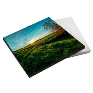 Sonnenaufgang auf grüner Wiese 20x20x2 cm (BxHxT)