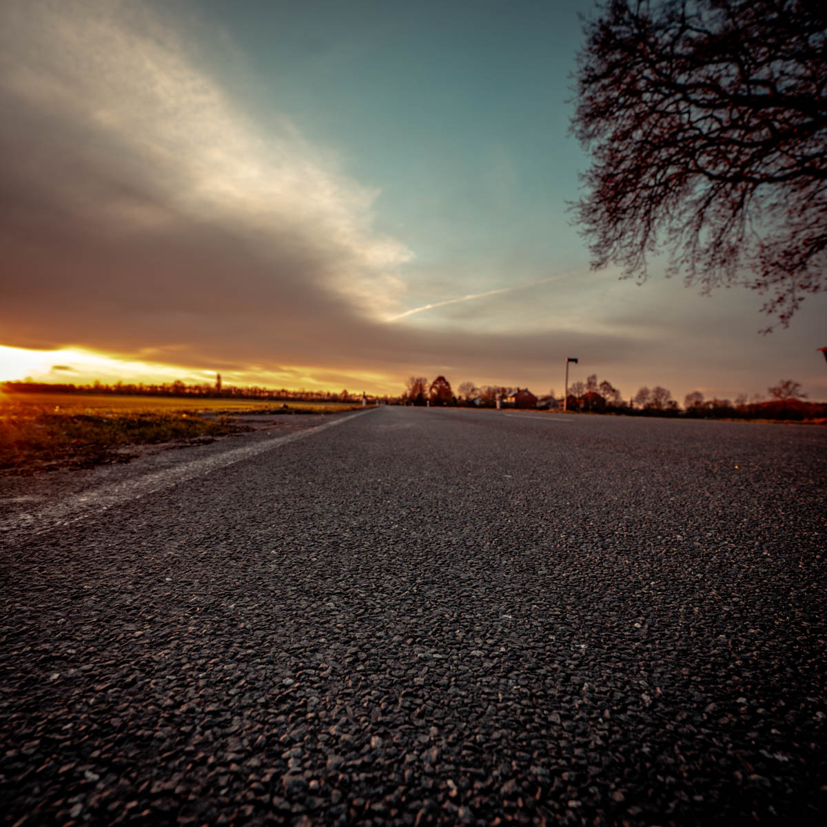 Nah am asphalt die Sonne im Blick